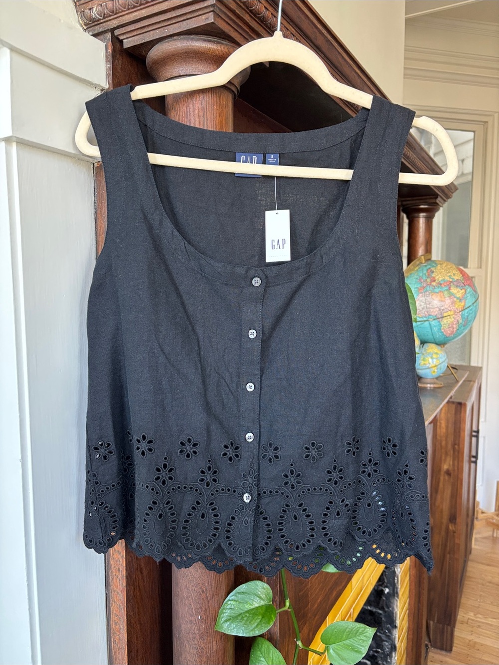 GAP Black Eyelet Button-Front Camisole